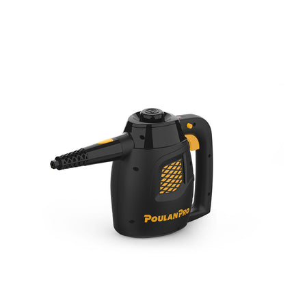 Image of the Poulan Pro PP230 Handheld steam cleaner from the front-right angle showing the steam trigger.