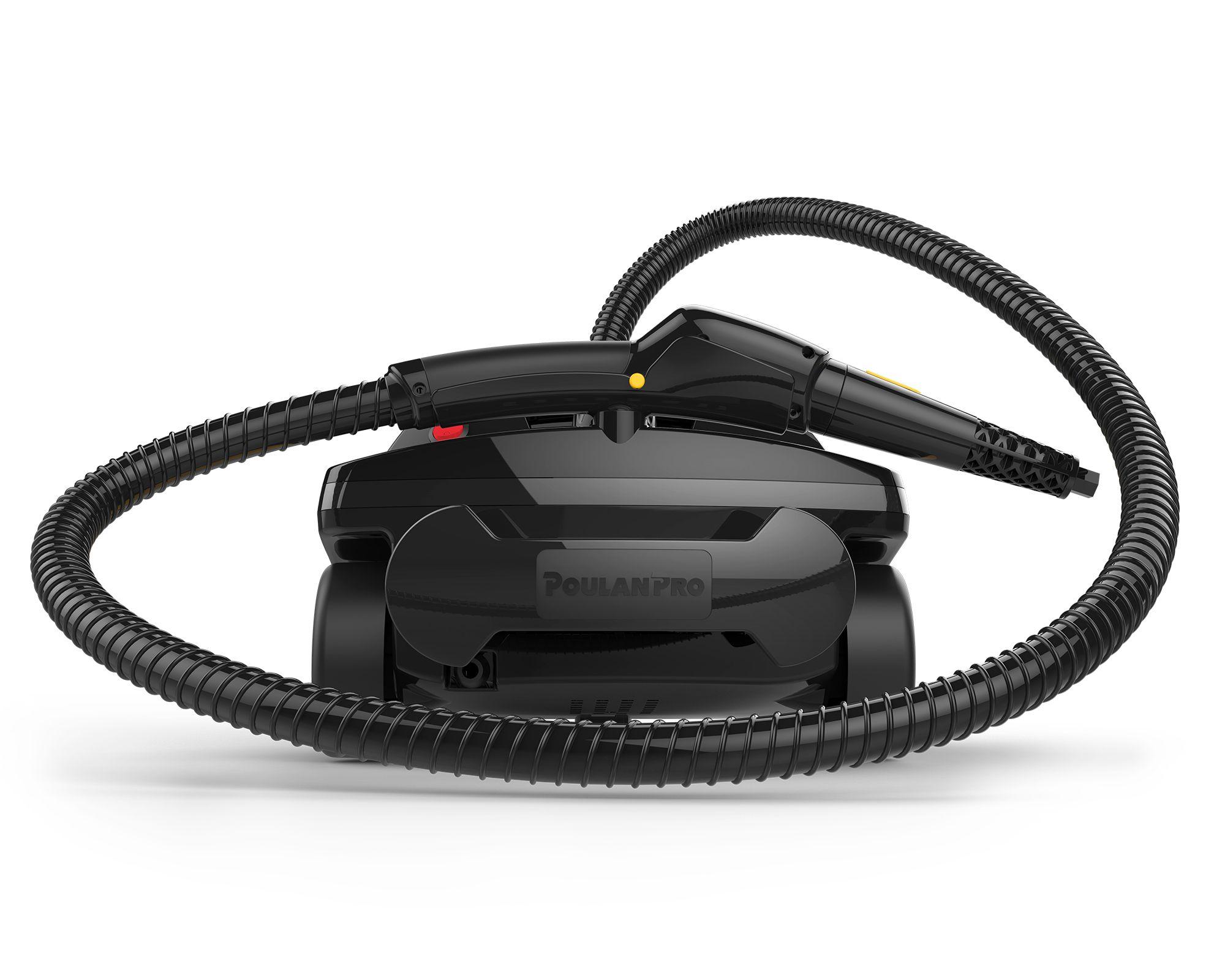 PP350 back angle showing the product features: wheels for easy transportation, power cord, insulated hose, jet nozzle, and cord storage wrap around.