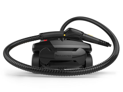 PP350 back angle showing the product features: wheels for easy transportation, power cord, insulated hose, jet nozzle, and cord storage wrap around.