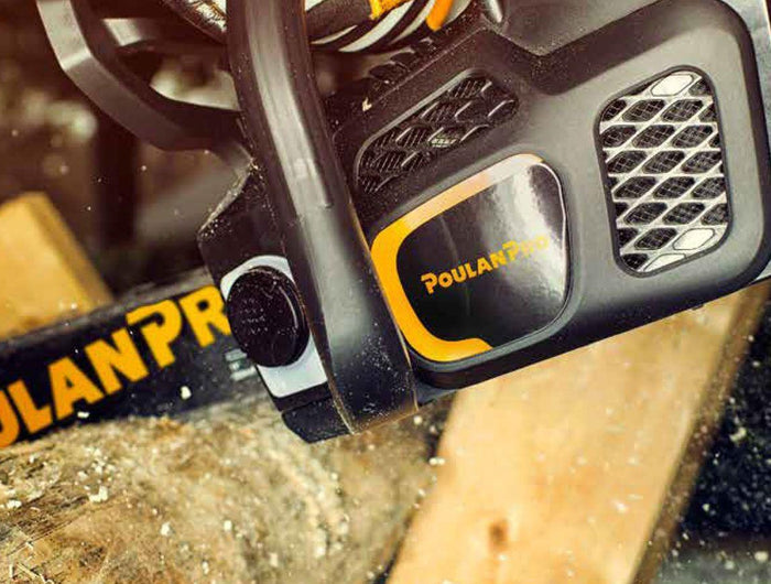Poulan Pro Chainsaw Cutting through wood showing the reliability of our products.