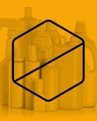 Line up of generic cleaning bottles. There is an orange overlay with a black honeycomb shape with a dash through it in the middle. This is to indicate that Poulan Pro products do not use harsh chemicals